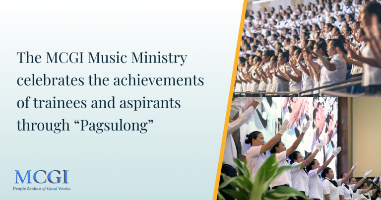 The image shows some MCGI Music Ministry members and the title of the article